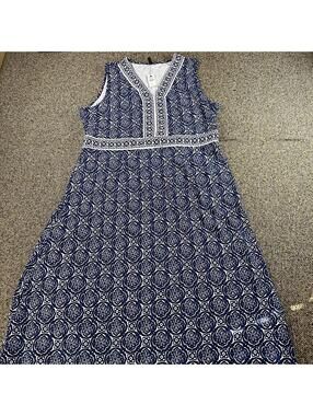 Talbots Petite XL Sleeveless Maxi Dress Blue Medallion NWT